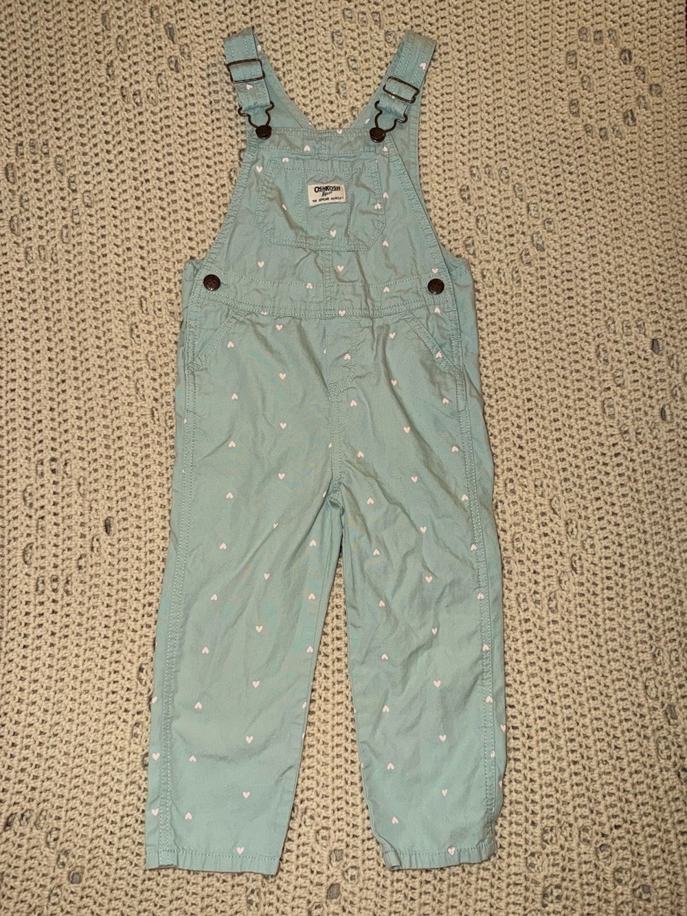 OshKosh B’gosh Sage Green Pink Heart Overalls | 4T